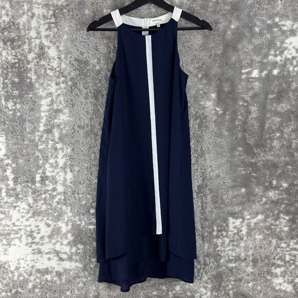 Monteau Size XS Sleeveless A Line Knee Length Dress Navy Zip Round Neck Casual - Picture 1 of 9